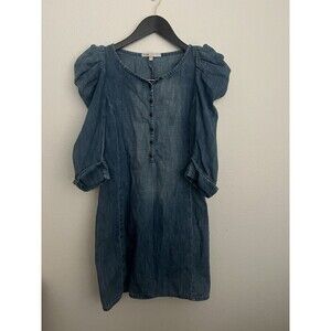 Maje Denim Blue Puff Sleeve Mini Dress Small Boho Western Button Front Coastal
